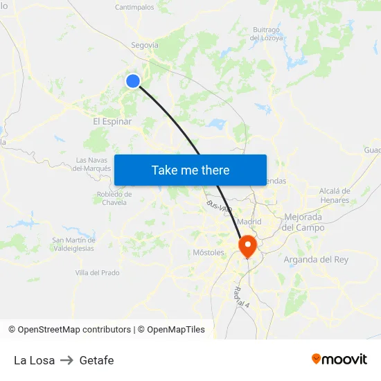 La Losa to Getafe map