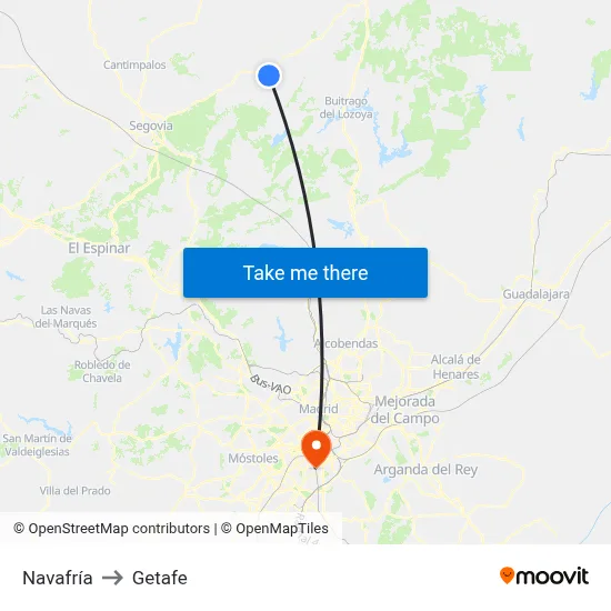 Navafría to Getafe map