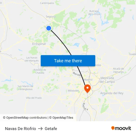 Navas De Riofrío to Getafe map