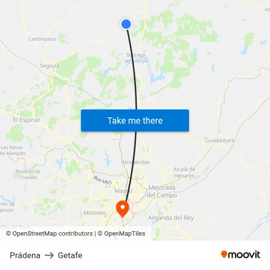 Prádena to Getafe map