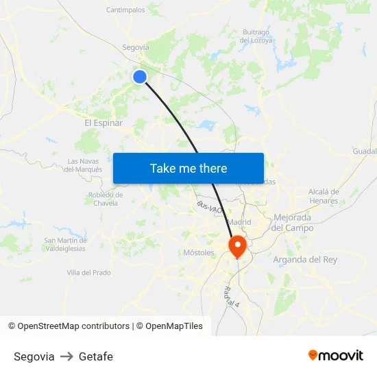 Segovia to Getafe map