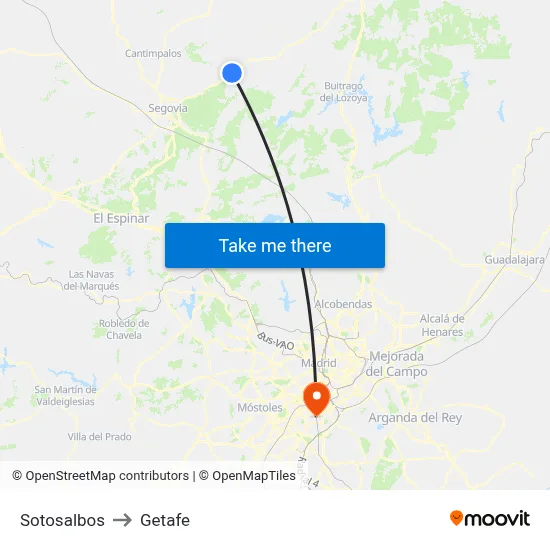 Sotosalbos to Getafe map