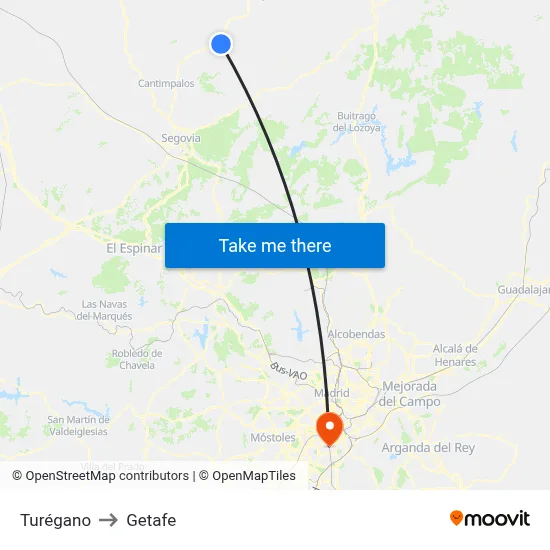 Turégano to Getafe map