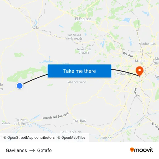 Gavilanes to Getafe map