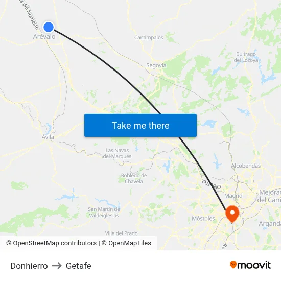 Donhierro to Getafe map