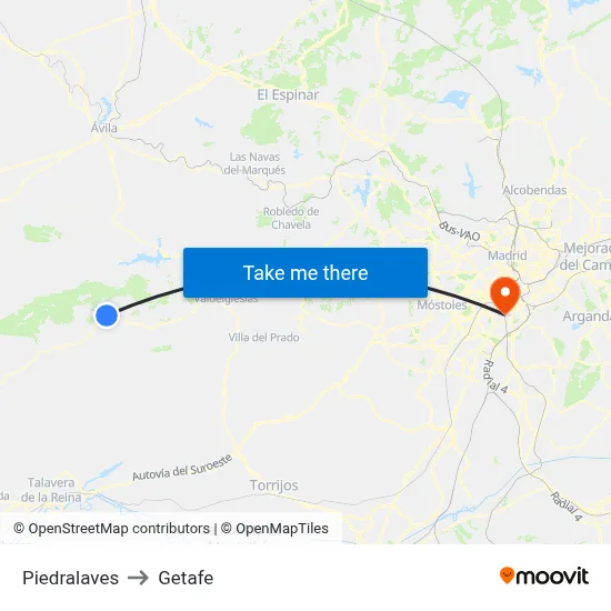 Piedralaves to Getafe map