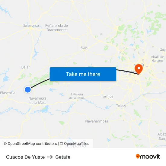 Cuacos De Yuste to Getafe map