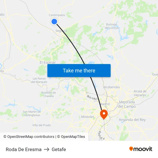 Roda De Eresma to Getafe map