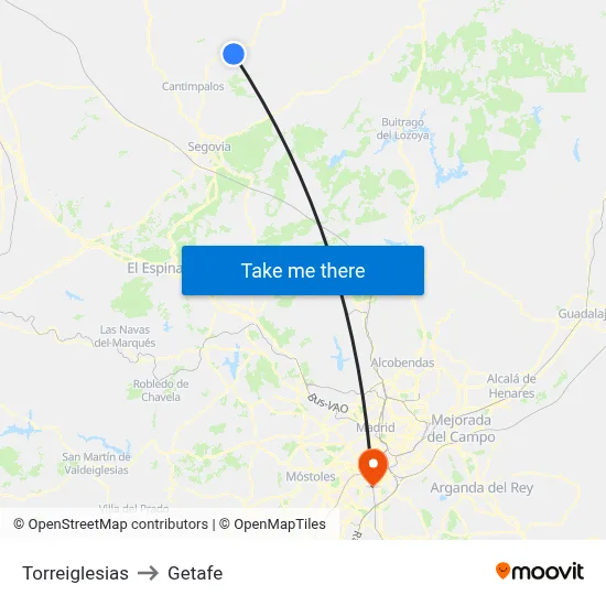 Torreiglesias to Getafe map