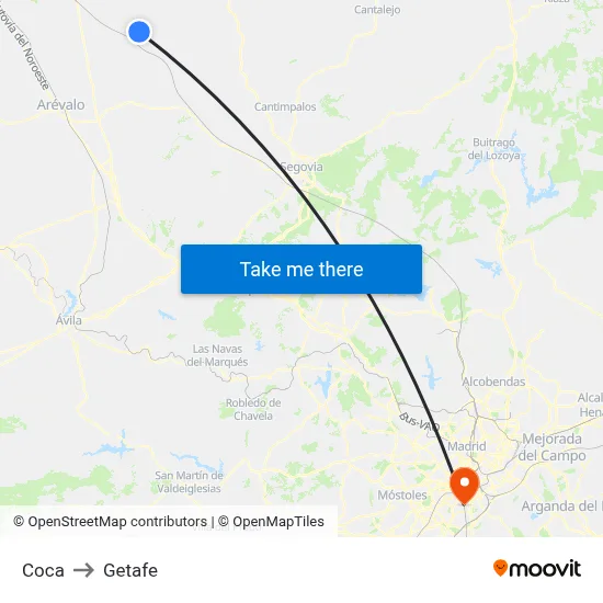 Coca to Getafe map