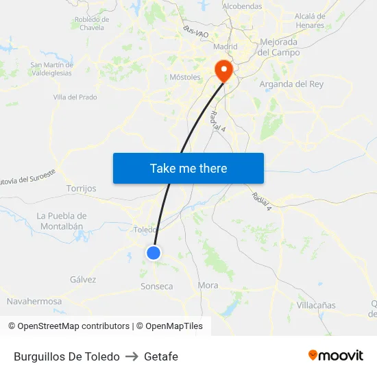 Burguillos De Toledo to Getafe map