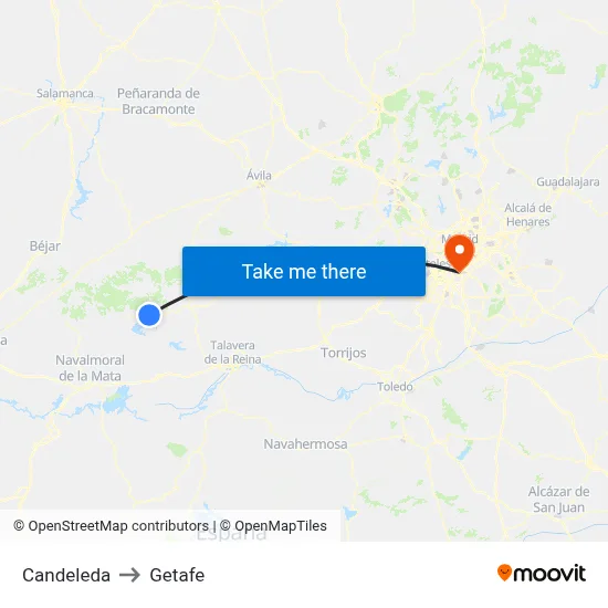 Candeleda to Getafe map