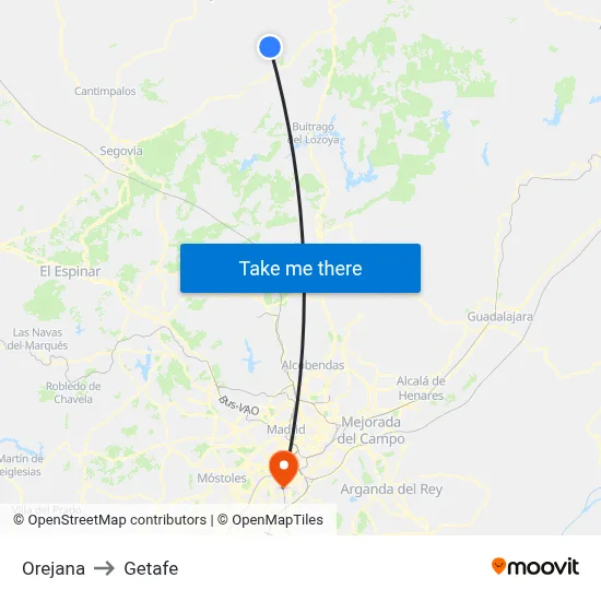 Orejana to Getafe map