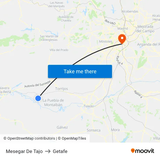 Mesegar De Tajo to Getafe map