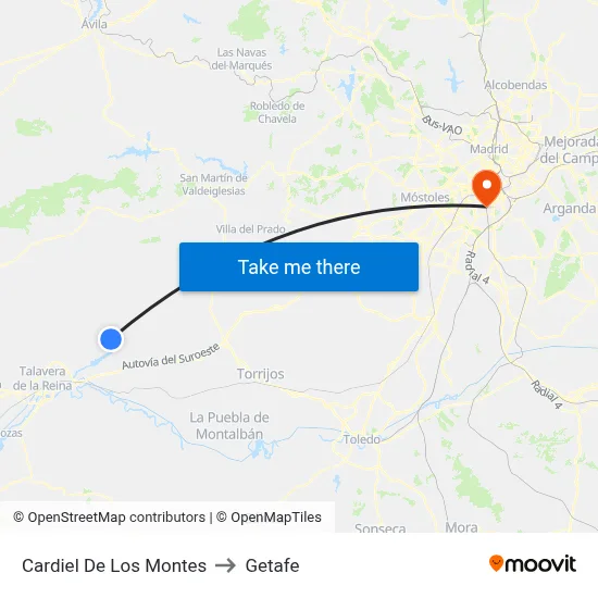 Cardiel De Los Montes to Getafe map