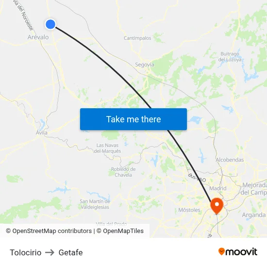 Tolocirio to Getafe map