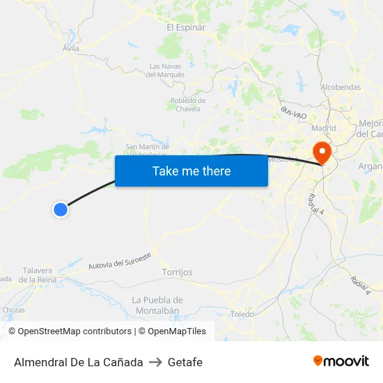 Almendral De La Cañada to Getafe map