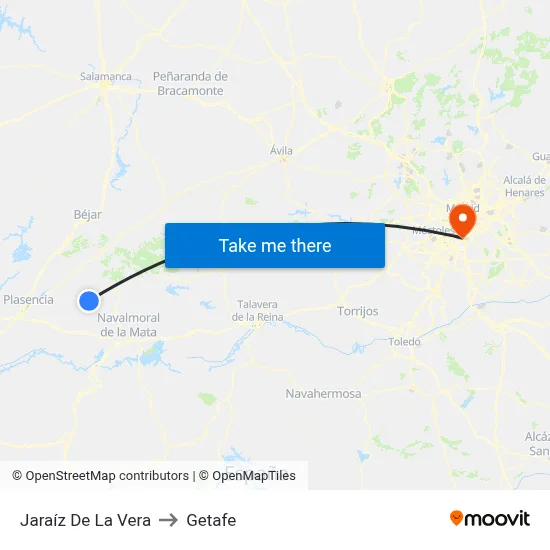 Jaraíz De La Vera to Getafe map