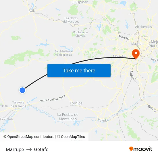 Marrupe to Getafe map
