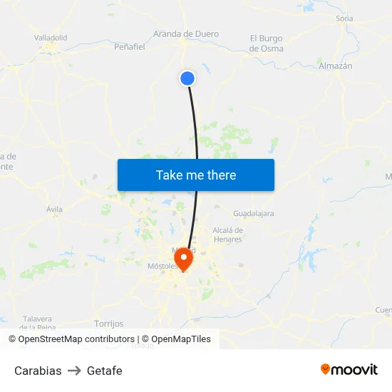 Carabias to Getafe map