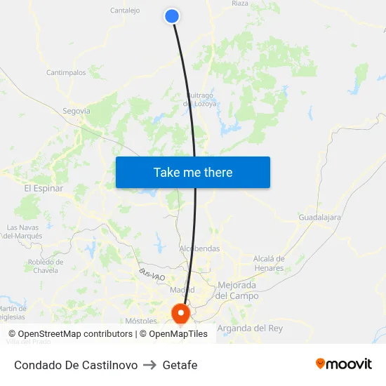 Condado De Castilnovo to Getafe map