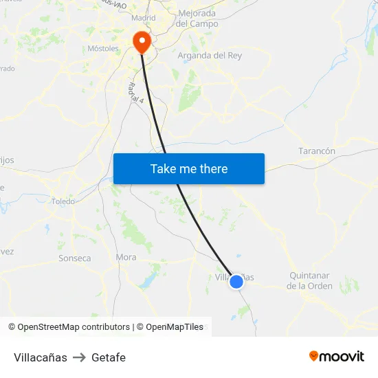 Villacañas to Getafe map