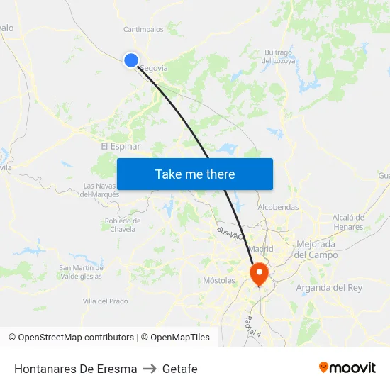 Hontanares De Eresma to Getafe map