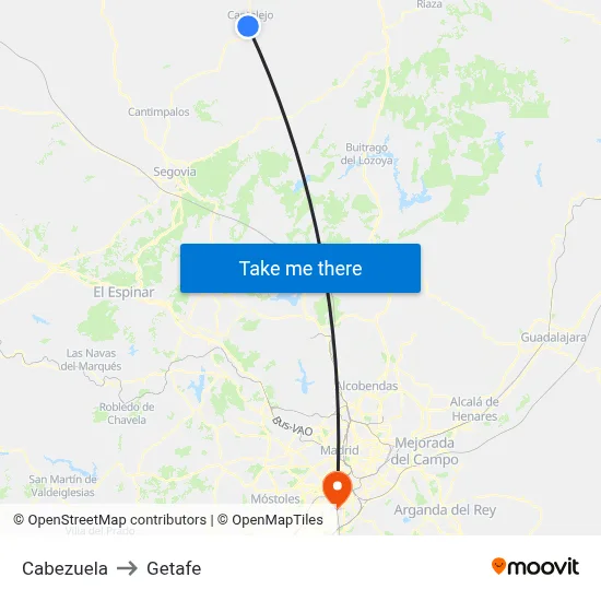 Cabezuela to Getafe map