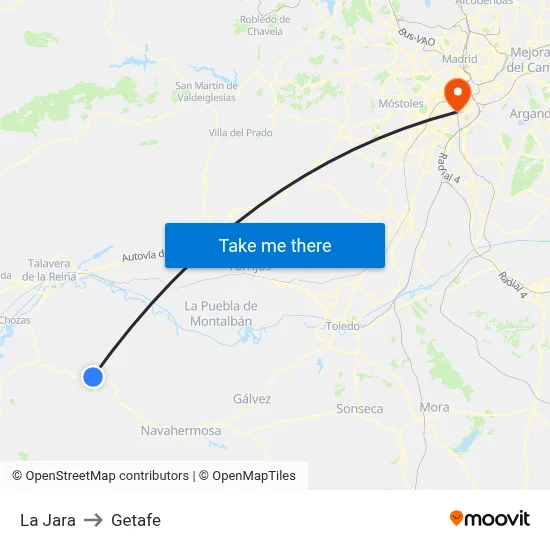 La Jara to Getafe map