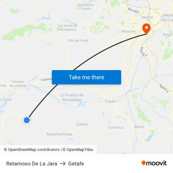 Retamoso De La Jara to Getafe map