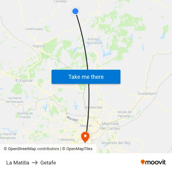 La Matilla to Getafe map