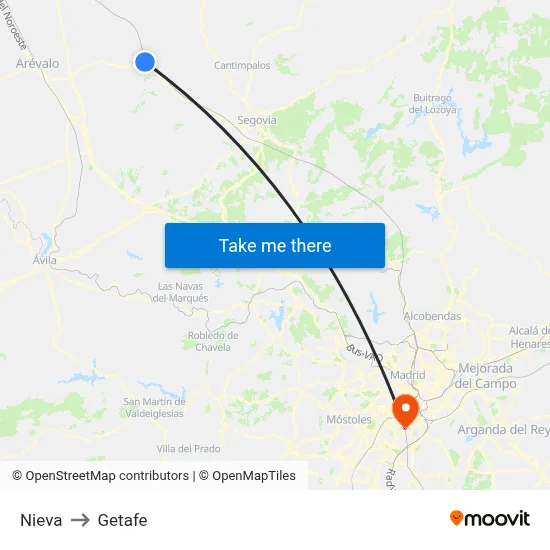 Nieva to Getafe map
