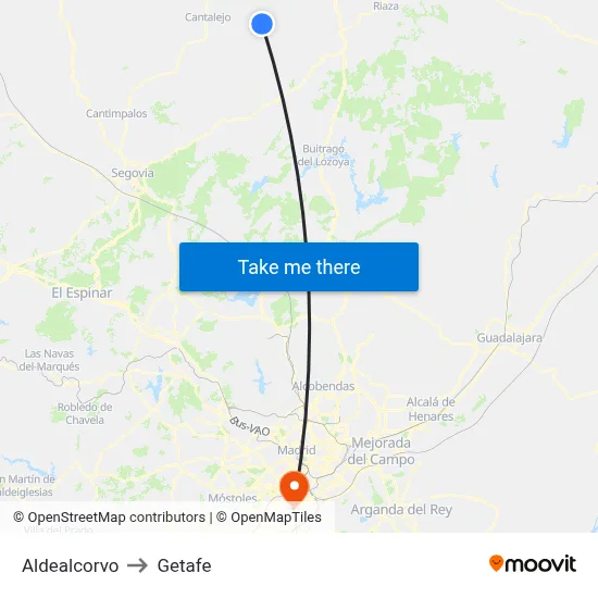 Aldealcorvo to Getafe map