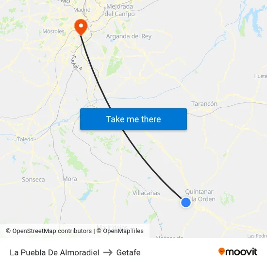 La Puebla De Almoradiel to Getafe map