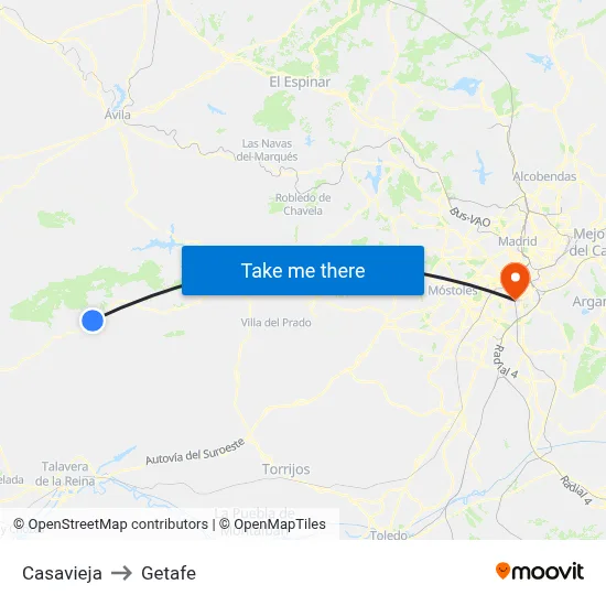 Casavieja to Getafe map