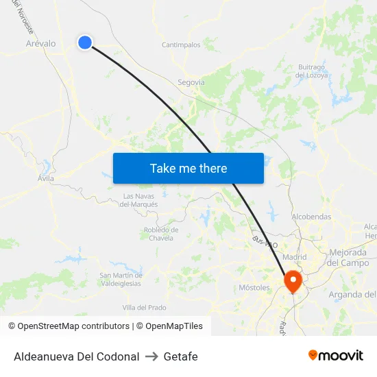 Aldeanueva Del Codonal to Getafe map