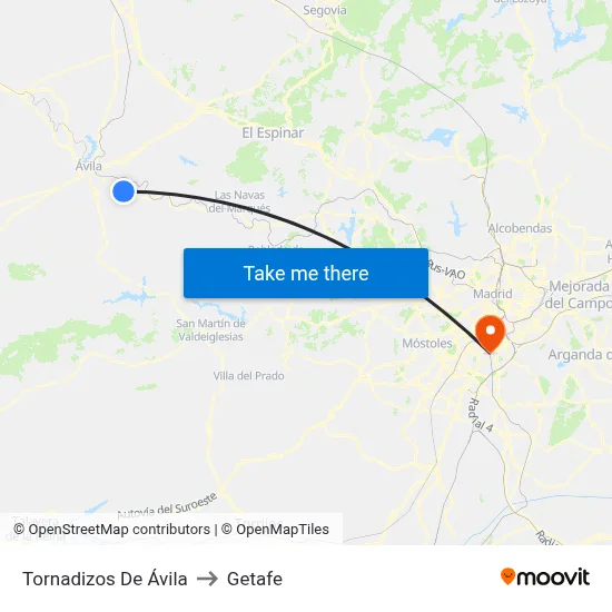 Tornadizos De Ávila to Getafe map
