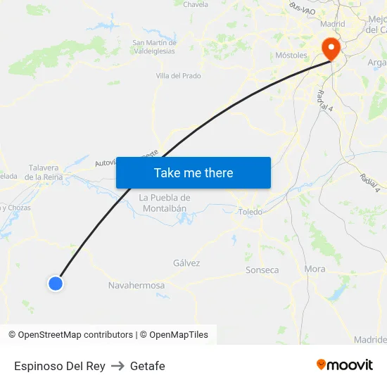 Espinoso Del Rey to Getafe map