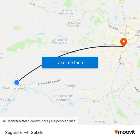 Segurilla to Getafe map