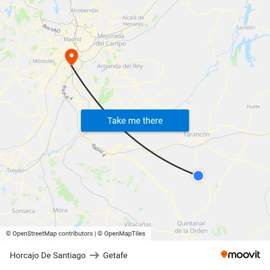 Horcajo De Santiago to Getafe map
