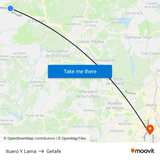 Ituero Y Lama to Getafe map