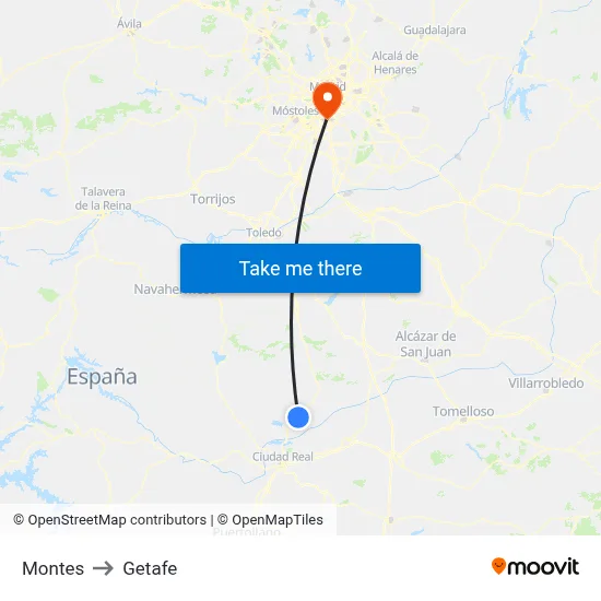 Montes to Getafe map