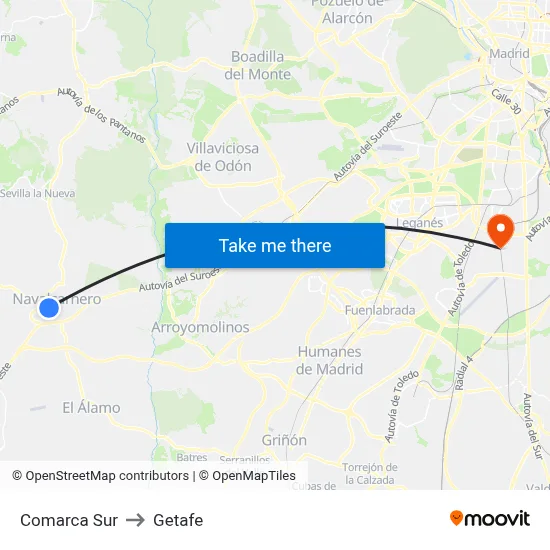 Comarca Sur to Getafe map