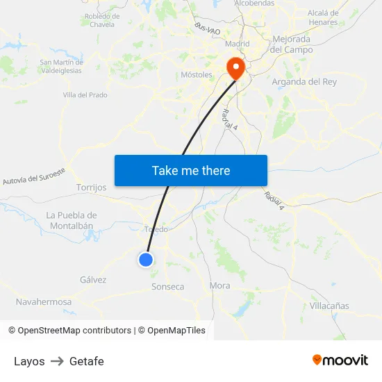 Layos to Getafe map