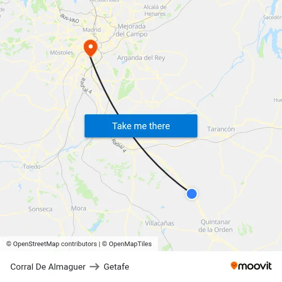 Corral De Almaguer to Getafe map