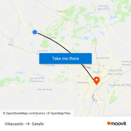 Villacastín to Getafe map