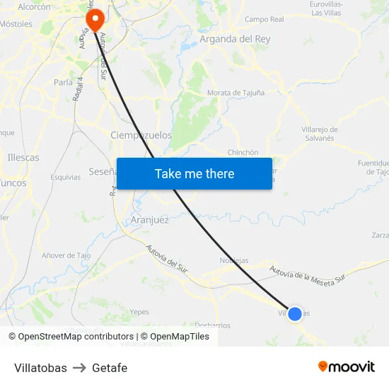 Villatobas to Getafe map