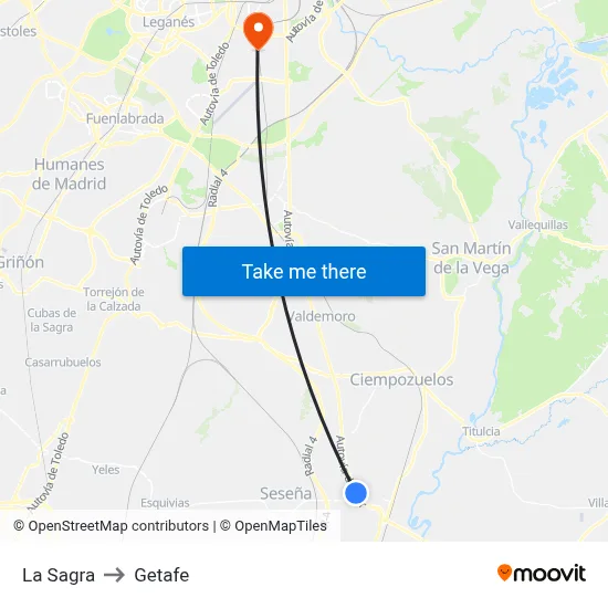 La Sagra to Getafe map