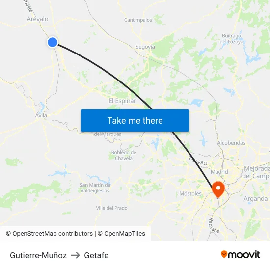 Gutierre-Muñoz to Getafe map