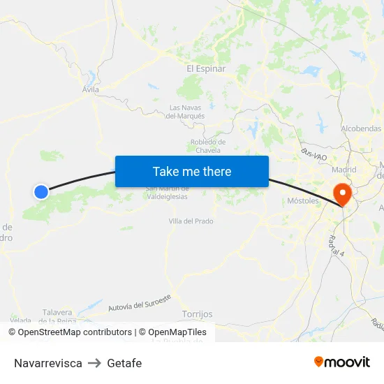 Navarrevisca to Getafe map
